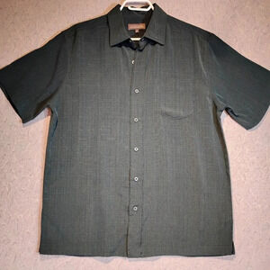 Denver Hayes Classic Fit Green/Gold Metallic Short Sleeve Shirt Size Medium